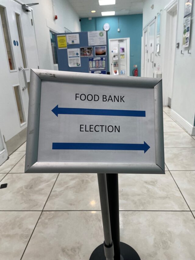 Sign for food bank and voting