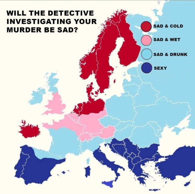 Mood of TV detectives by country